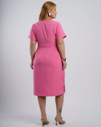 Vestido Midi Alfaiataria Com Fivela Rosa