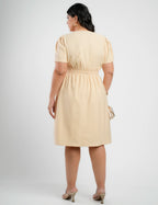 Vestido Curto Alfaiataria Com Botão Frontal Bege