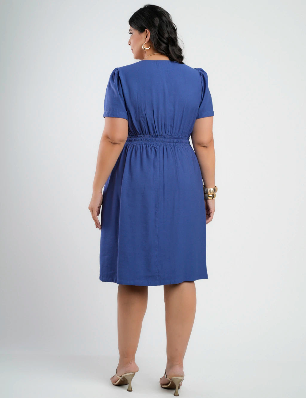 Vestido Curto Alfaiataria Com Botão Frontal Marinho