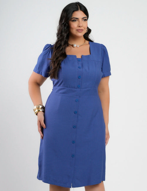 Vestido Curto Alfaiataria Com Botão Frontal Marinho