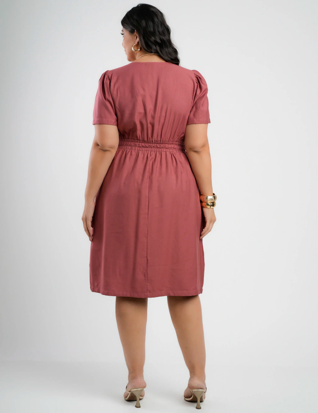 Vestido Curto Alfaiataria Com Botão Frontal Telha