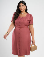 Vestido Curto Alfaiataria Com Botão Frontal Telha