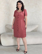 Vestido Curto Alfaiataria Com Botão Frontal Telha