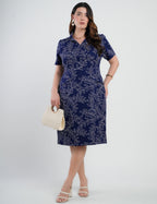 Vestido Curto Alfaiataria Estampado Tubinho Azul