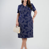 Vestido Curto Alfaiataria Estampado Tubinho Azul