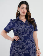 Vestido Curto Alfaiataria Estampado Tubinho Azul