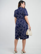 Vestido Curto Alfaiataria Estampado Tubinho Azul