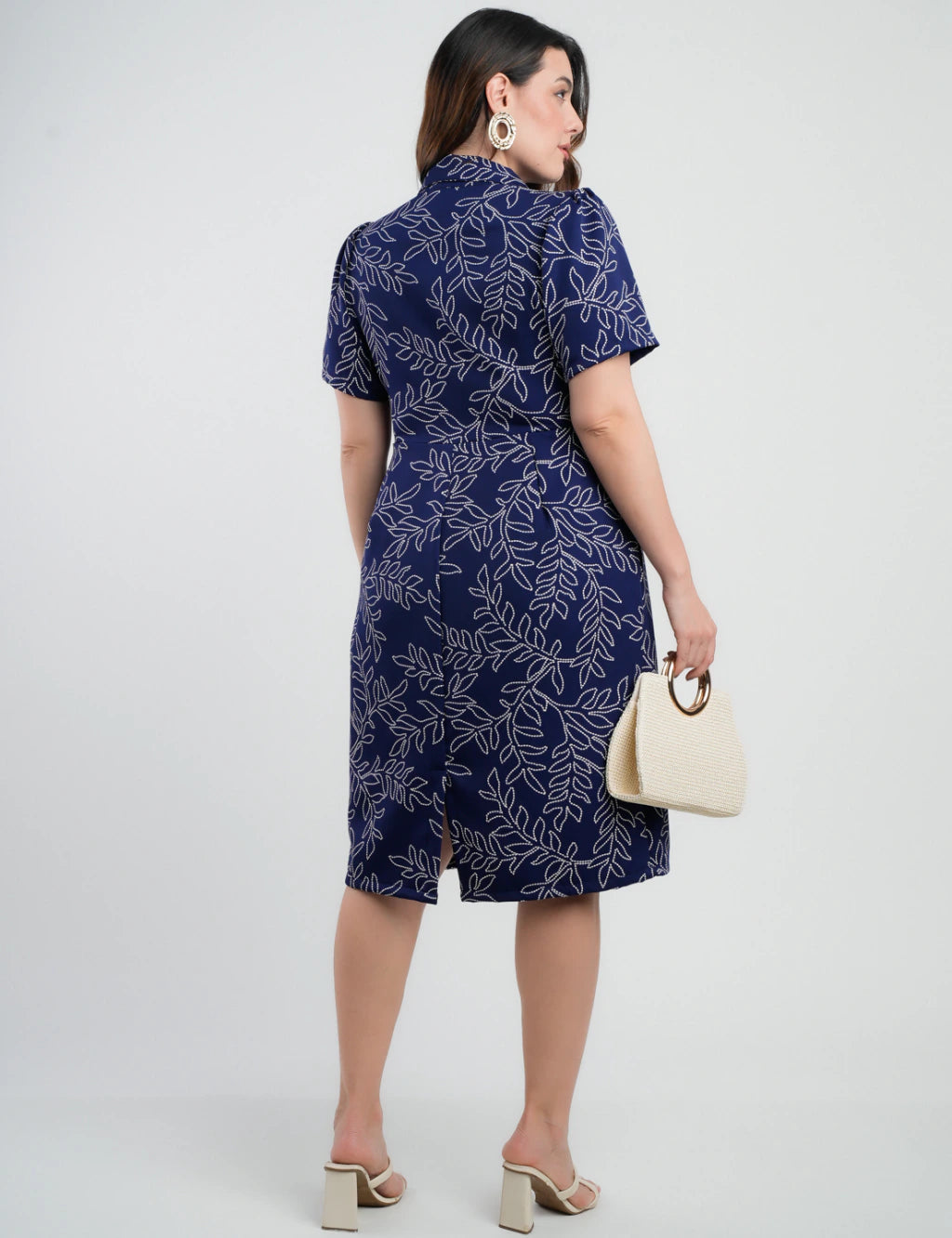 Vestido Curto Alfaiataria Estampado Tubinho Azul