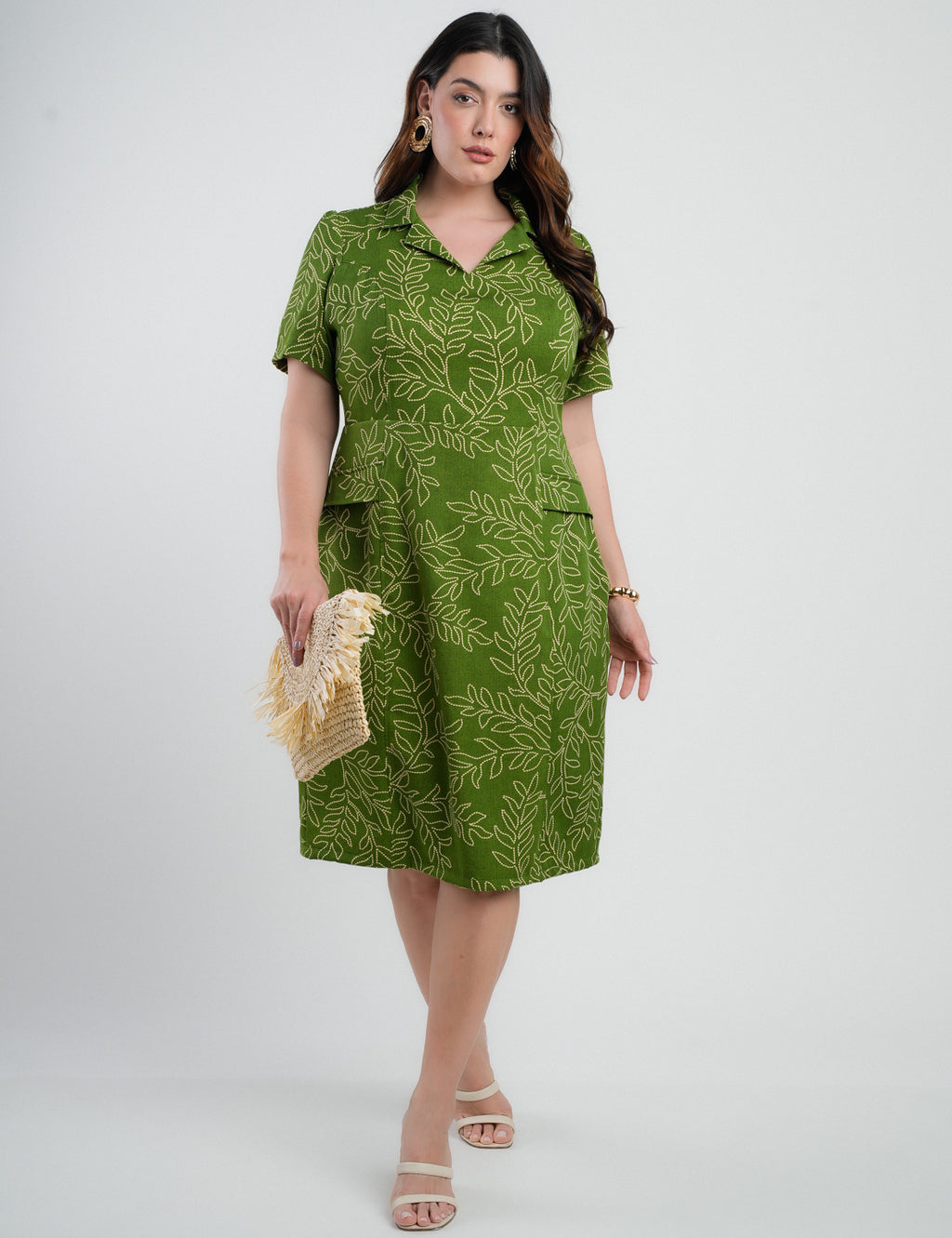 Vestido Curto Alfaiataria Estampado Tubinho Verde