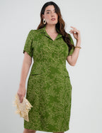 Vestido Curto Alfaiataria Estampado Tubinho Verde