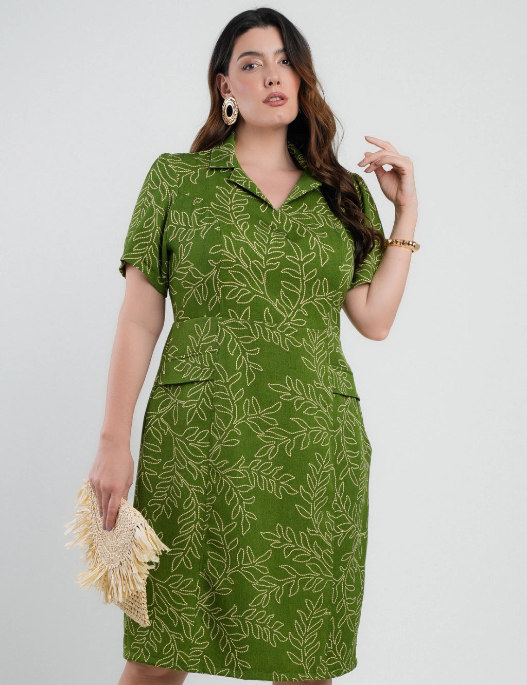 Vestido Curto Alfaiataria Estampado Tubinho Verde