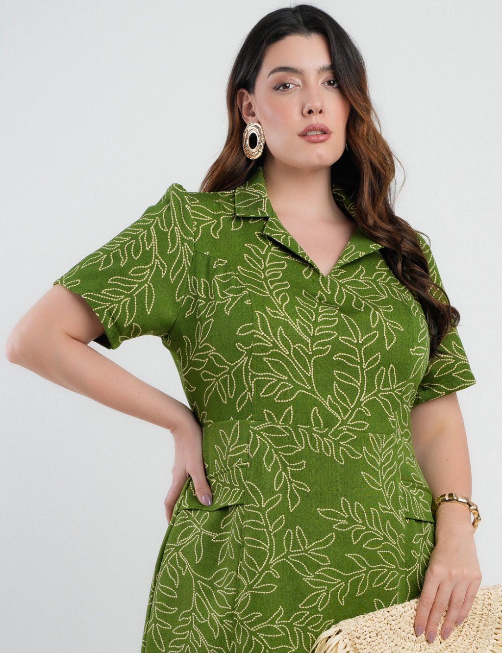 Vestido Curto Alfaiataria Estampado Tubinho Verde