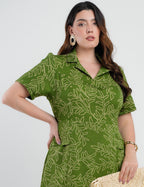 Vestido Curto Alfaiataria Estampado Tubinho Verde