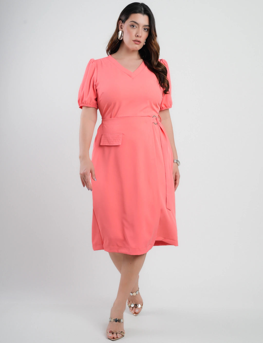 Vestido Midi Two Way Amarração Com Argola Salmão