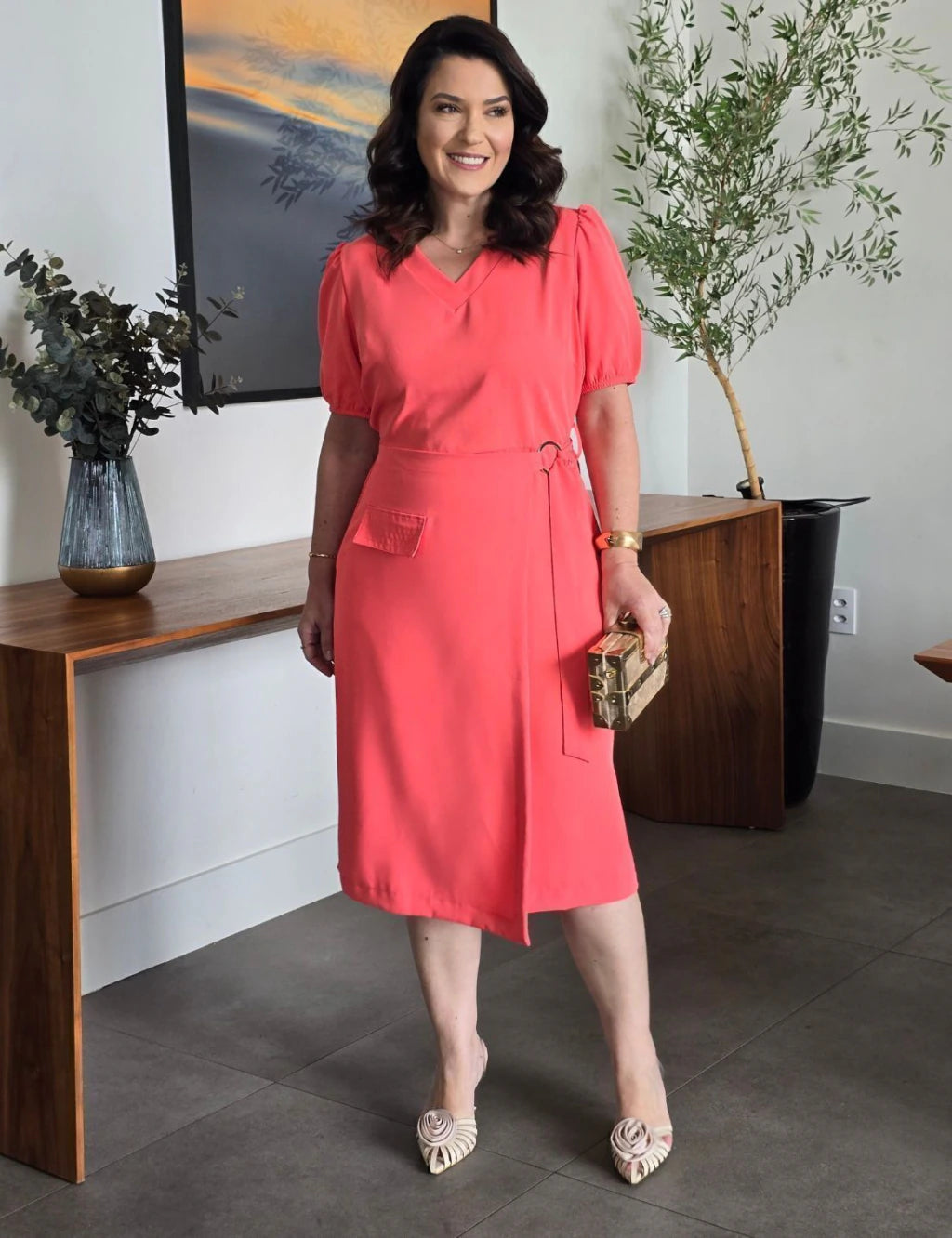 Vestido Midi Two Way Amarração Com Argola Salmão