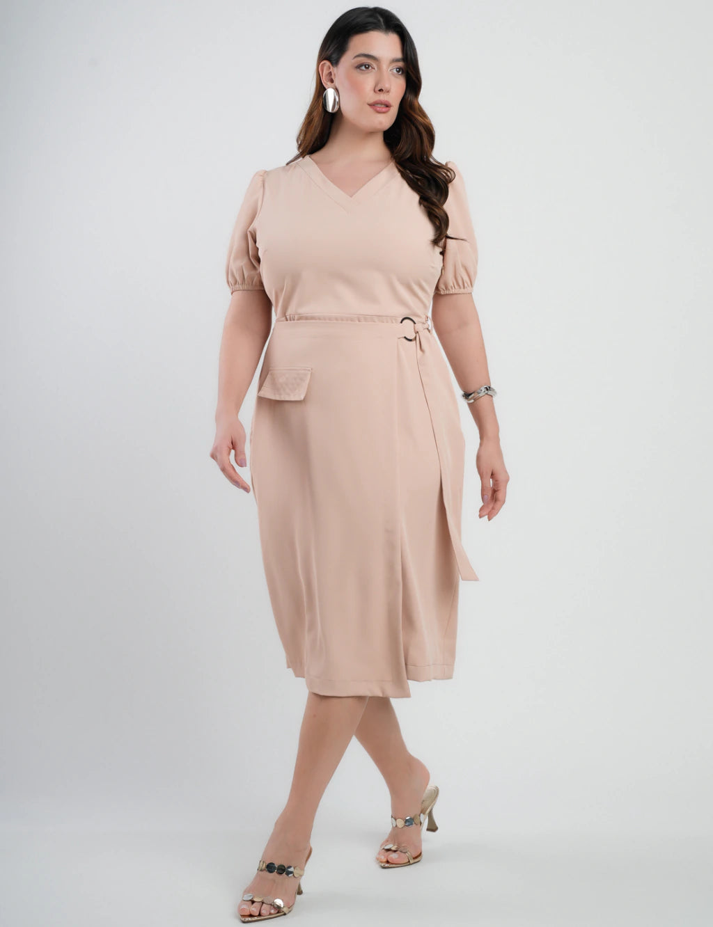 Vestido Midi Two Way Amarração Com Argola Bege