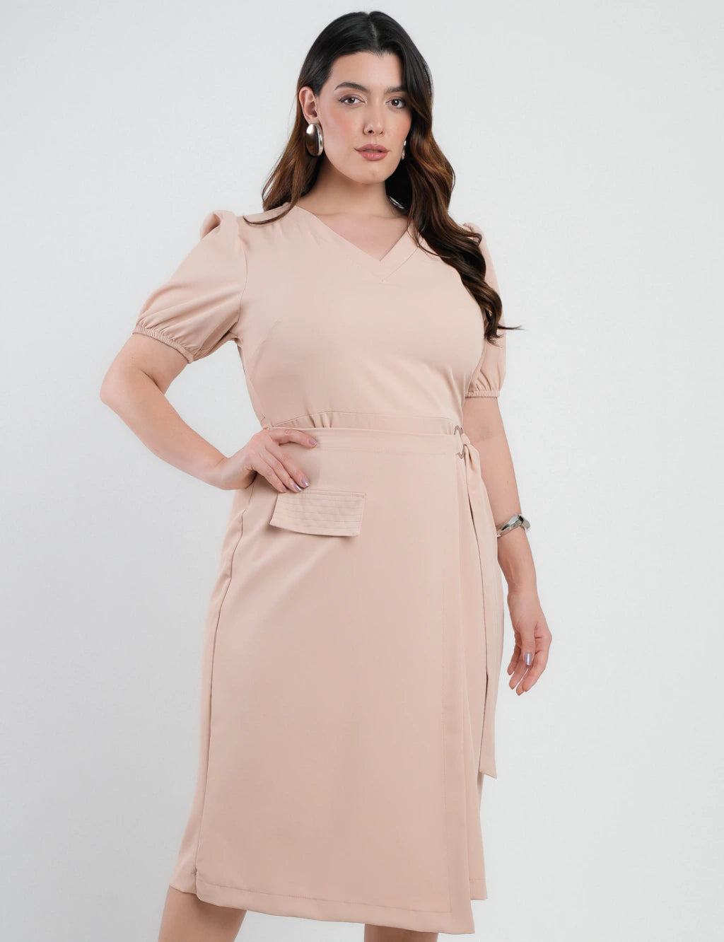 Vestido Midi Two Way Amarração Com Argola Bege
