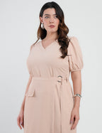 Vestido Midi Two Way Amarração Com Argola Bege