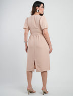 Vestido Midi Two Way Amarração Com Argola Bege