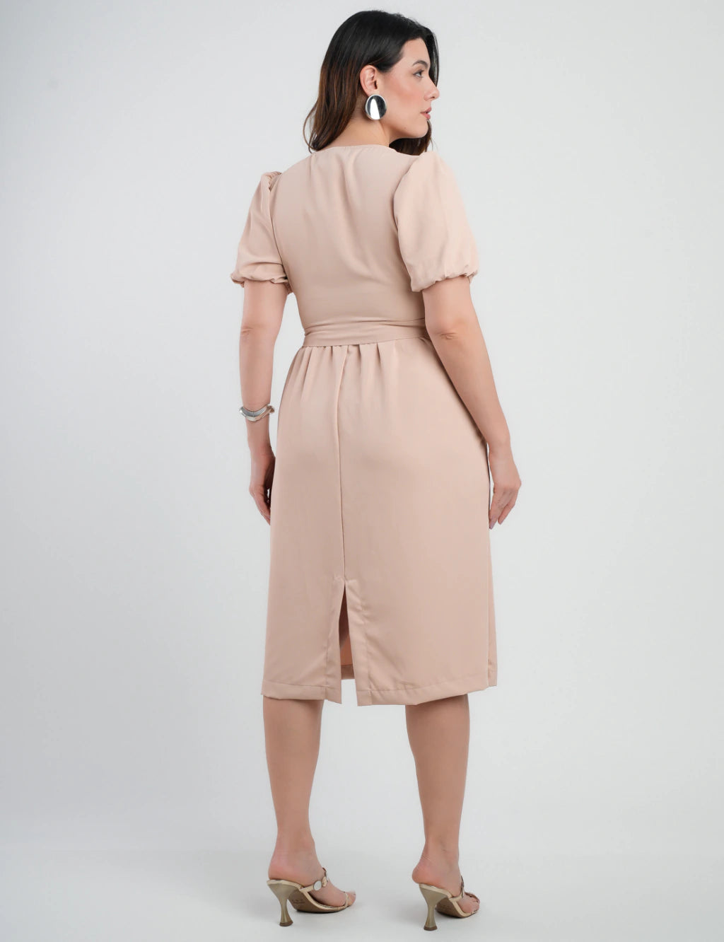 Vestido Midi Two Way Amarração Com Argola Bege
