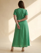 Vestido Longo Linho Misto Botões Frontais Verde