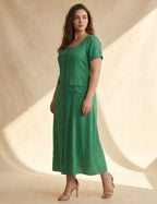 Vestido Longo Linho Misto Botões Frontais Verde