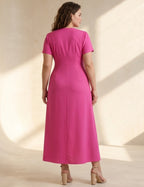 Vestido Longo Linho Misto Botões Frontais Pink