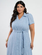 Vestido Midi Limen Com Cinto Azul