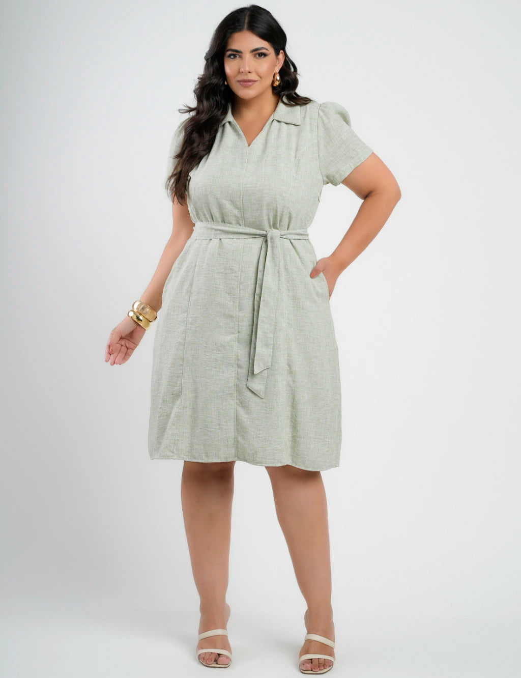 Vestido Midi Limen Com Cinto Verde