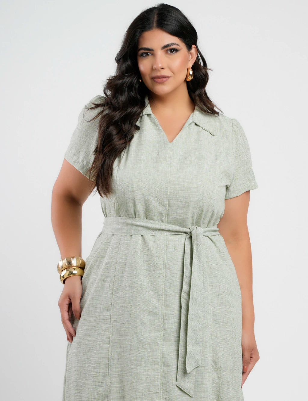 Vestido Midi Limen Com Cinto Verde