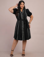 Vestido Curto Alfaiataria Chemise Com Vivo Preto