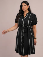 Vestido Curto Alfaiataria Chemise Com Vivo Preto