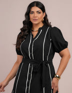 Vestido Curto Alfaiataria Chemise Com Vivo Preto