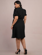 Vestido Curto Alfaiataria Chemise Com Vivo Preto