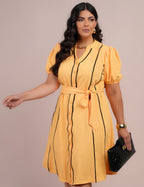 Vestido Curto Alfaiataria Chemise Com Vivo Amarelo