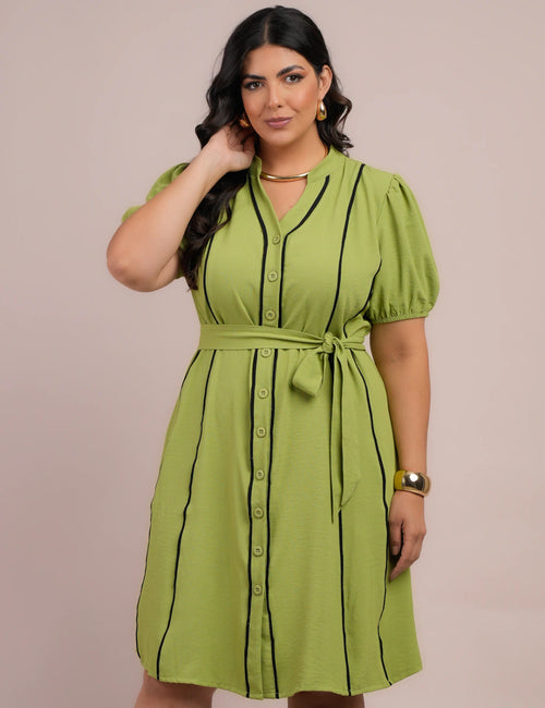 Vestido Curto Alfaiataria Chemise Com Vivo Verde
