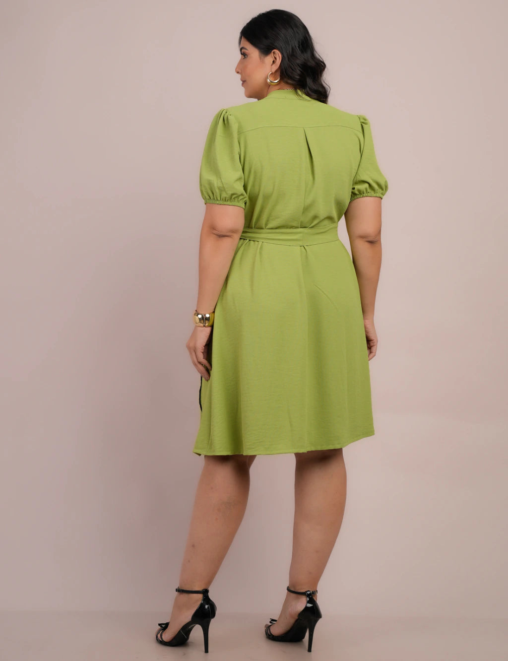 Vestido Curto Alfaiataria Chemise Com Vivo Verde