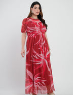 Vestido Longo Tule Estampado Vermelho