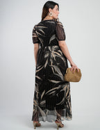 Vestido Longo Tule Estampado Preto