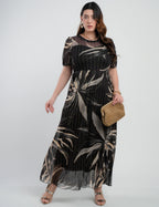 Vestido Longo Tule Estampado Preto