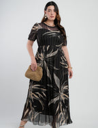 Vestido Longo Tule Estampado Preto