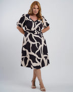 Vestido Midi Crepe Encorpado Estampado Preto