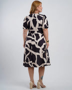 Vestido Midi Crepe Encorpado Estampado Preto