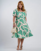 Vestido Midi Crepe Encorpado Estampado Verde