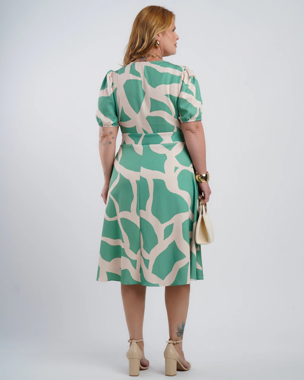Vestido Midi Crepe Encorpado Estampado Verde