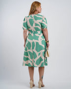 Vestido Midi Crepe Encorpado Estampado Verde