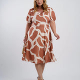 Vestido Midi Crepe Encorpado Estampado Marrom