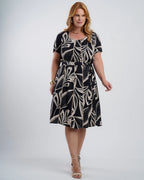 Vestido Midi Viscose Estampado Com Vivo Preto