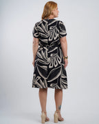 Vestido Midi Viscose Estampado Com Vivo Preto