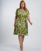 Vestido Midi Viscose Estampado Com Vivo Verde